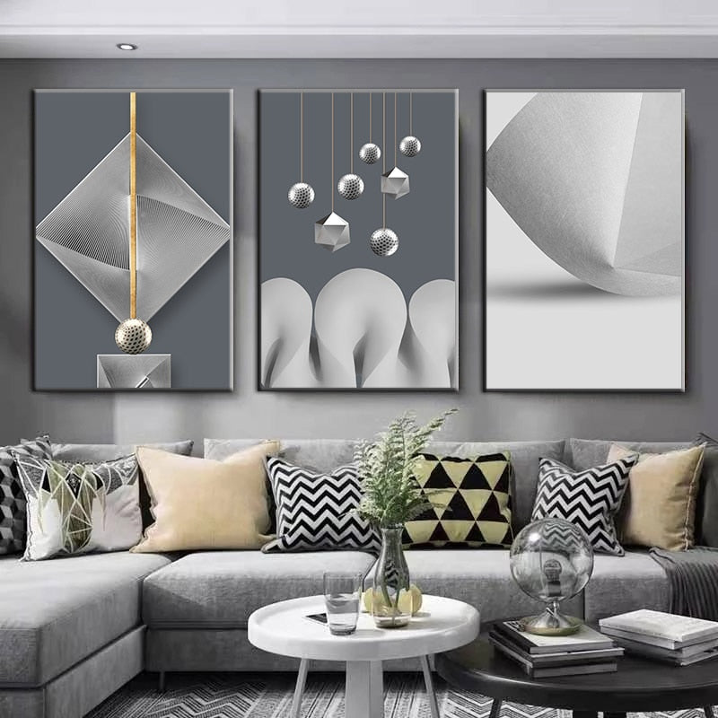 Modern Aesthetics Abstract Geometric Minimalist White Gray Wall Art Fine Art Canvas Prints For Loft Apartment Living Room Home Office Interior Decor