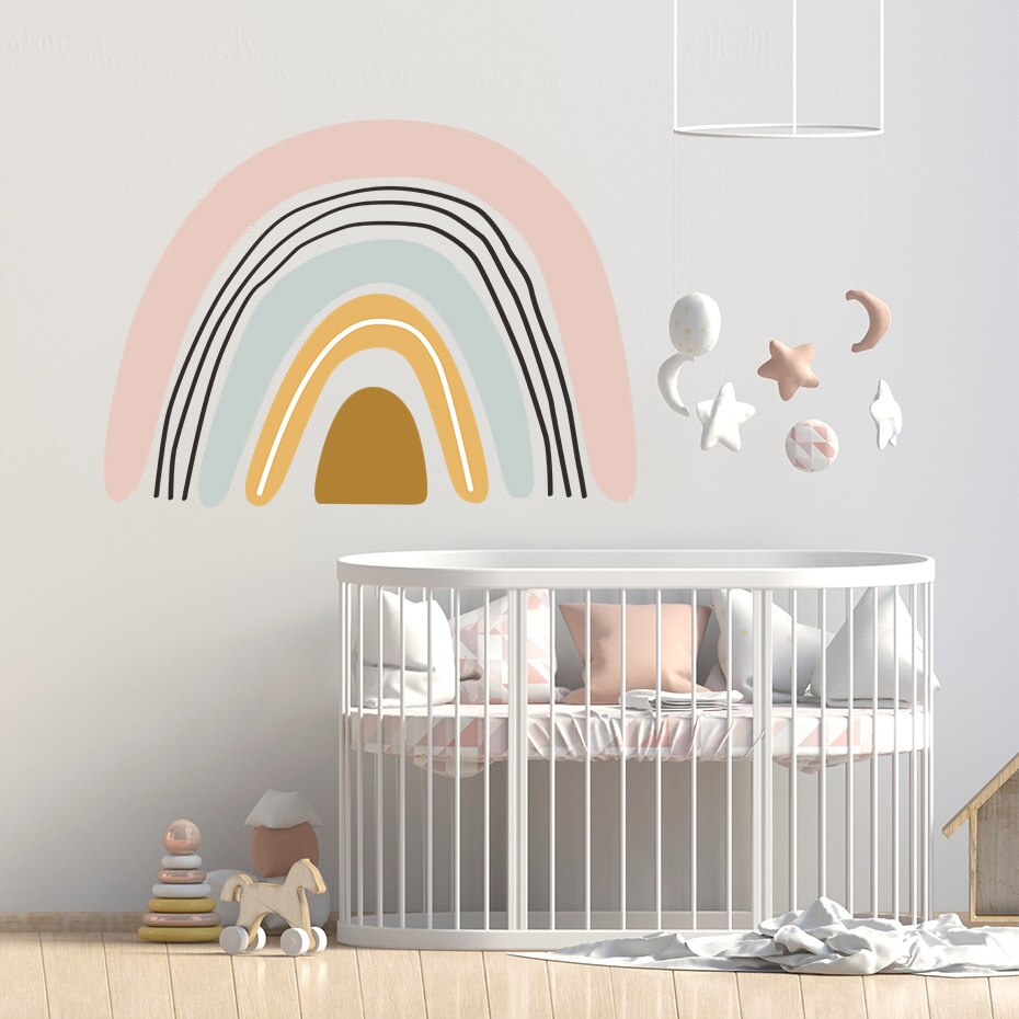 Pink Rainbow Stars Cute Wall Decal For Baby's Bedroom Removable PVC Vinyl Wall Mural Sticker For Children's Nursery Creative DIY Home Art Decor