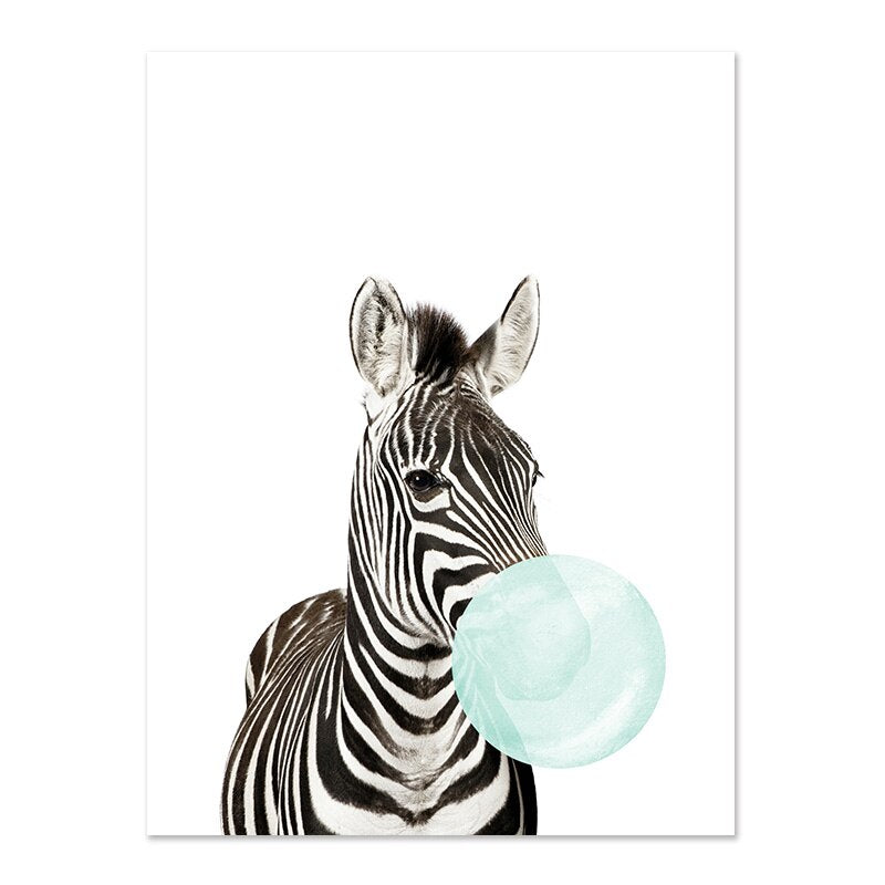 Cute Jade Green Bubble Baby Animal Posters Nursery Wall Art Fine Art Canvas Prints Giraffe Elephant Koala Zebra Pictures For Baby Girls Boys Bedroom Decor