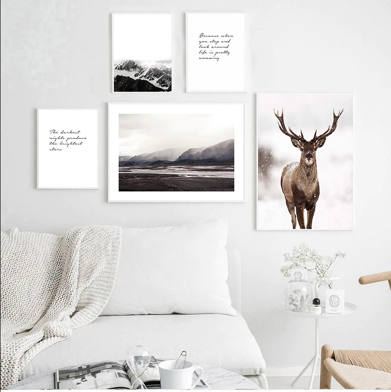 Nordic Wall Art Landscape Poster Korean Decor Interior Paintings Forest  Deer Canvas Picture for Living Room