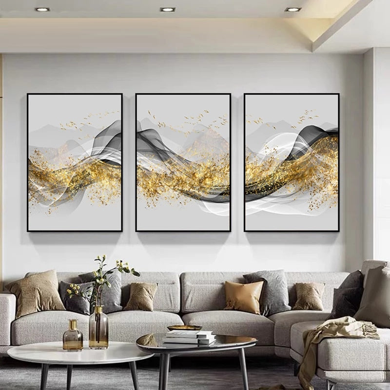 Minimalist Abstract Golden Mountain Landscape Wall Art Fine Art Canvas – 