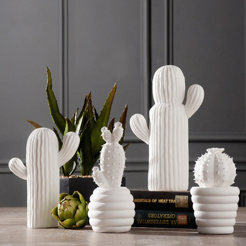 Minimalist White Cactus Statuettes For Lounge Coffee Table Living Room –