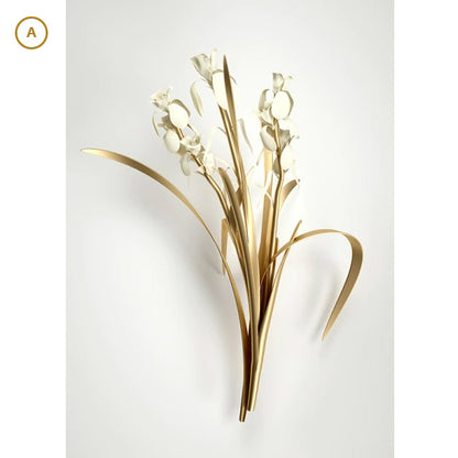 Golden Leaf White Flowers Minimalist Abstract Botanical Wall Art Fine Art Canvas Prints Elegant Pictures For Luxury Living Room Modern Nordic Home Decor