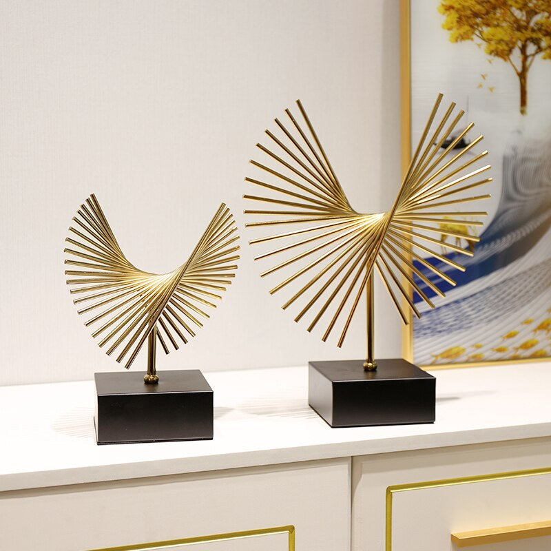 Modern Abstract Geometric Golden Metal Art Sculpture Ornamental