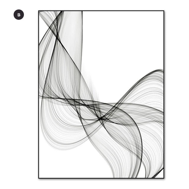 Modern Black And White Abstract Wall Art Fine Art Canvas Prints Minimalist Wavy Lines Pictures For Living Room Loft Apartment Home Office Interior Decor