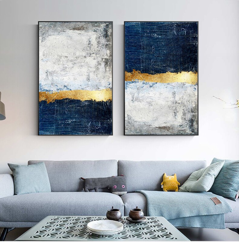 Oversized Grey Art Abstract Painting Blue And Gray Canvas Art