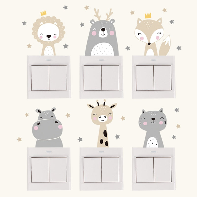 Cute Woodland Animals Cartoon Wall Stickers For Kid's Room Removable PVC Vinyl Wall Decals Light Switch Wall Stickers Creative DIY Home Decor