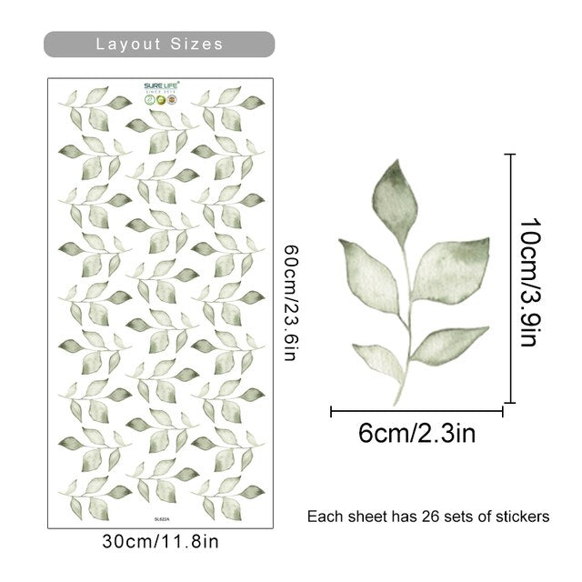 Bohemian Leaf Sprigs Wall Decals Removable PVC Vinyl Wall Stickers For Living Room Dining Room Bedroom Creative DIY Home Decor