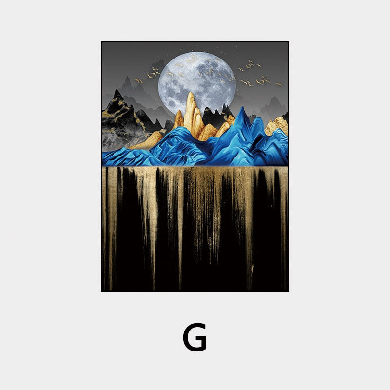Abstract Auspicious Golden Tree Moon Landscape Wall Art Fine Art Canvas Prints Modern Pictures For Luxury Living Room Dining Room Art Decoration