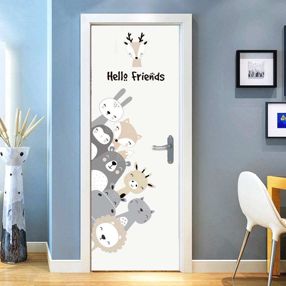 Cute Reindeer & Woodland Animal Friends Wall Decals Removable Vinyl PVC Peel N Stick Wall Stickers For Kid's Room Creative DIY Nursery Wall Decor