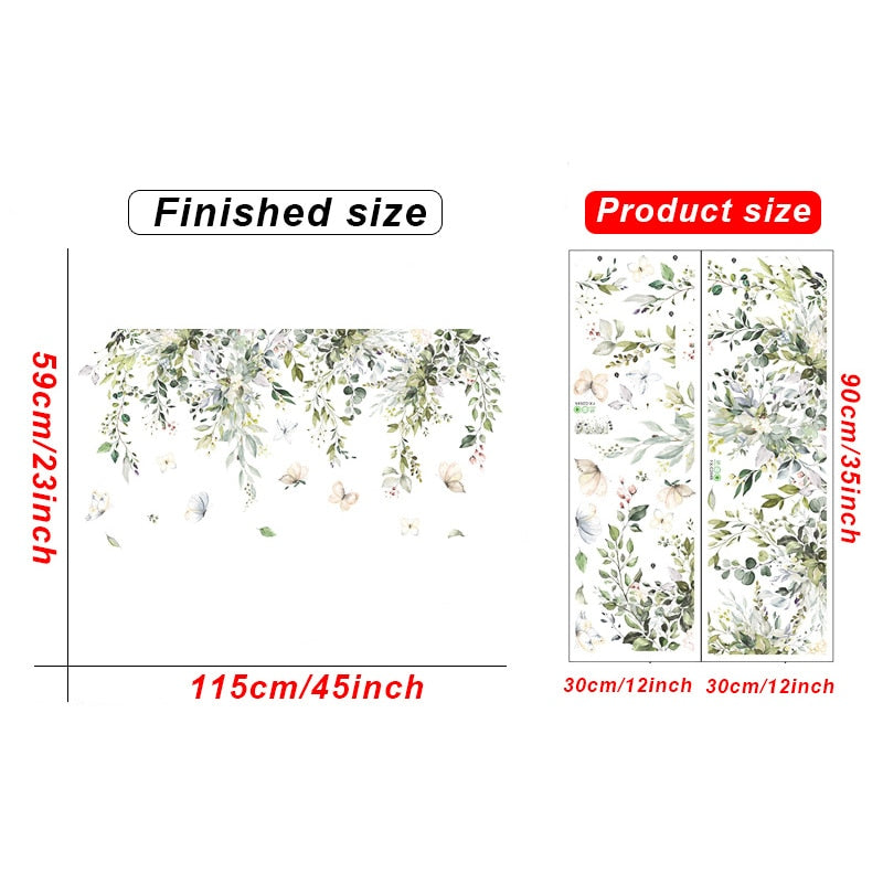 Hanging Green Leaves Canopy Wall Mural Removable PVC Vinyl Wall Decal Stickers For Living Room Dining Room Kid's Playroom Creative DIY Wall Decor