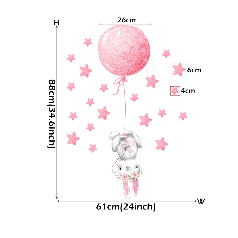 Pink Balloon Cloud Bunnies Vinyl Wall Decals Removable PVC Stickers For Nursery Room Decor Kindergarten Creative DIY Home Children's Room Decor