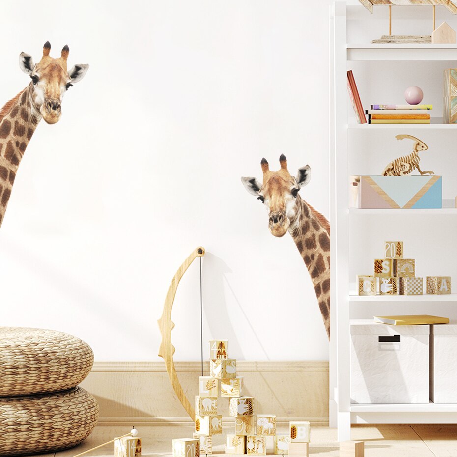 Safari Animals Giraffes Wall Decals Removable PVC Vinyl Wall Stickers For Kid's Room Children's Bedroom Baby's Nursery Room Creative DIY Decor