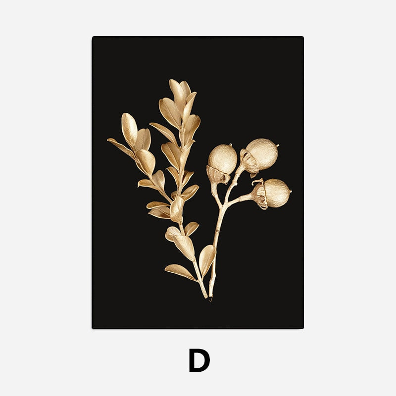 Golden Leaves Abstract Tropical Botanical Wall Art Fine Art Canvas Prints Pictures For Luxury Living Room Dining Room Modern Home Wall Decor