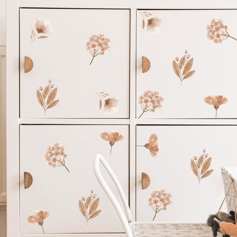 Bohemian Flowers & Butterflies Wall Decals Removable PVC Vinyl Wall Stickers For Decorating Living Room Bedroom Wall Simple DIY Home Decor