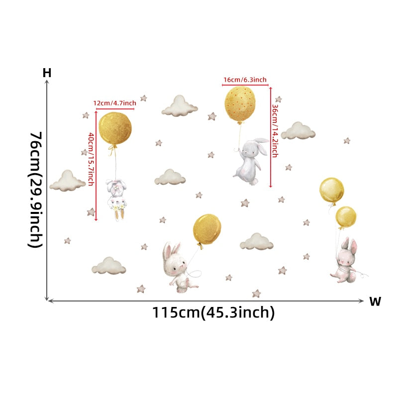 Pink Balloon Cloud Bunnies Vinyl Wall Decals Removable PVC Stickers For Nursery Room Decor Kindergarten Creative DIY Home Children's Room Decor