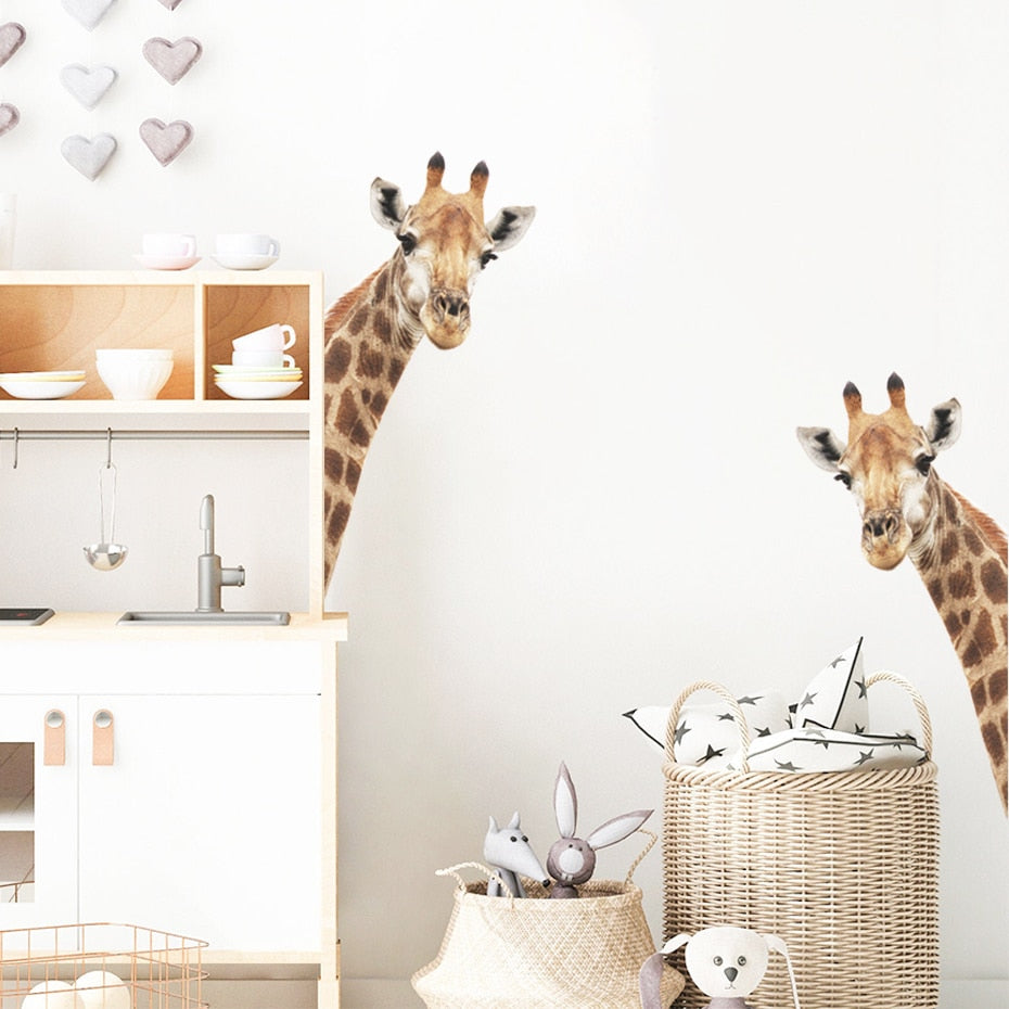 Safari Animals Giraffes Wall Decals Removable PVC Vinyl Wall Stickers For Kid's Room Children's Bedroom Baby's Nursery Room Creative DIY Decor