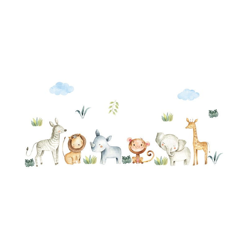 Hippo Elephant Giraffe Cute Animals Kid's Height Measurement Ruler Vinyl Wall Mural Removable PVC Wall Decals For Creative DIY Nursery Decor