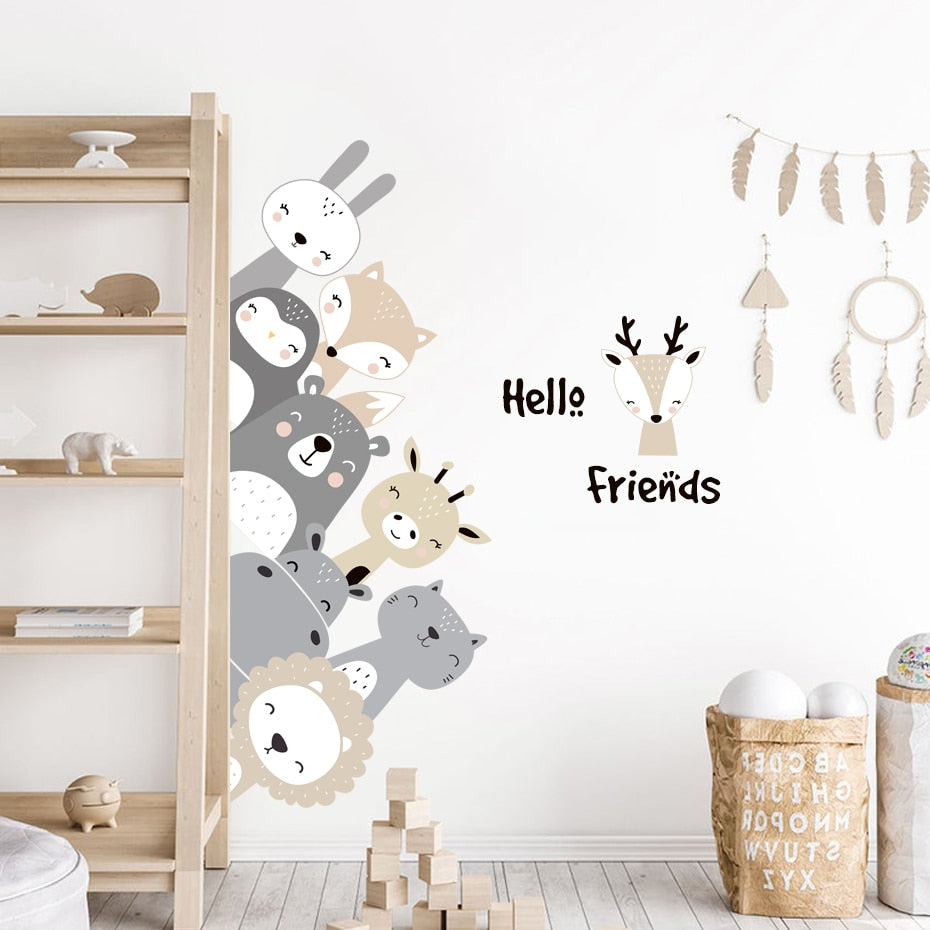 Cute Reindeer & Woodland Animal Friends Wall Decals Removable Vinyl PVC Peel N Stick Wall Stickers For Kid's Room Creative DIY Nursery Wall Decor
