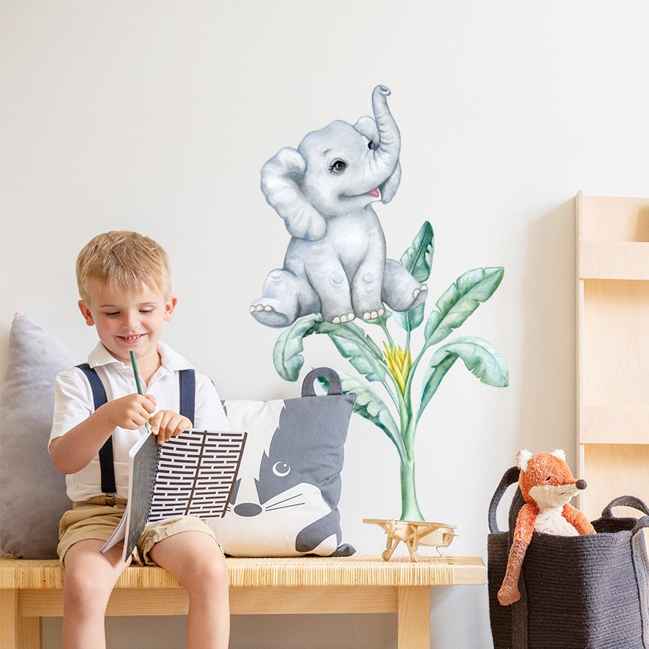 Lion Elephant Giraffe Cute African Animals Wall Mural Removable Vinyl PVC Wall Decals For Nursery Room Creative Baby's Room DIY Wall Decor