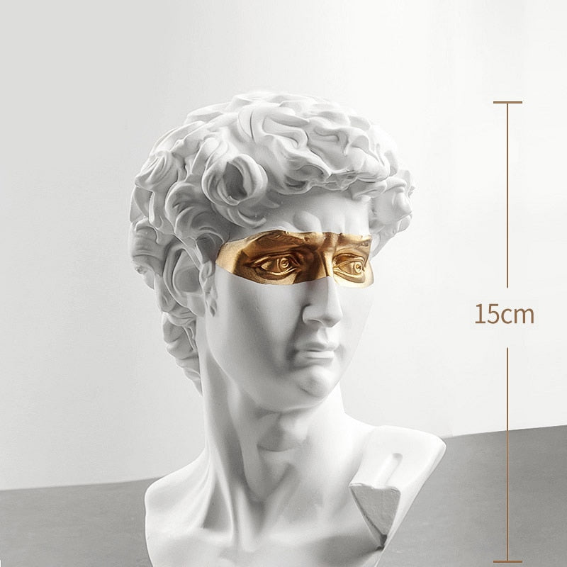 Modern Abstract Masked David Head Bust Statue Black White Golden Miniature Desktop Sculpture For Living Room Dining Room Home Office Nordic Decor