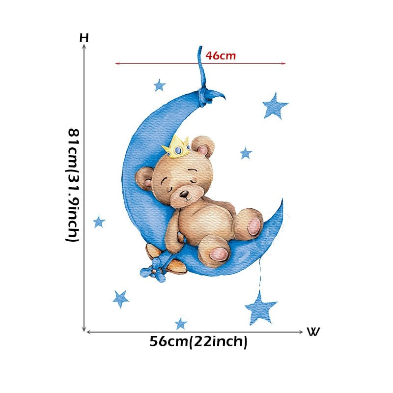 Blue Moon Elephant Hot Air Balloon Wall Decals Removable PVC Vinyl Wall Stickers For Nursery Decor Boy's Room Cute Creative DIY Home Decor