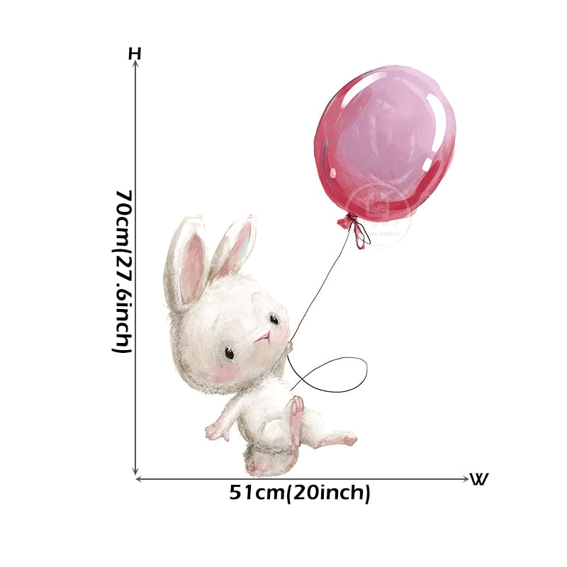 Pink Balloon Cloud Bunnies Vinyl Wall Decals Removable PVC Stickers For Nursery Room Decor Kindergarten Creative DIY Home Children's Room Decor