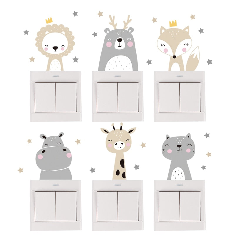 Cute Woodland Animals Cartoon Wall Stickers For Kid's Room Removable PVC Vinyl Wall Decals Light Switch Wall Stickers Creative DIY Home Decor