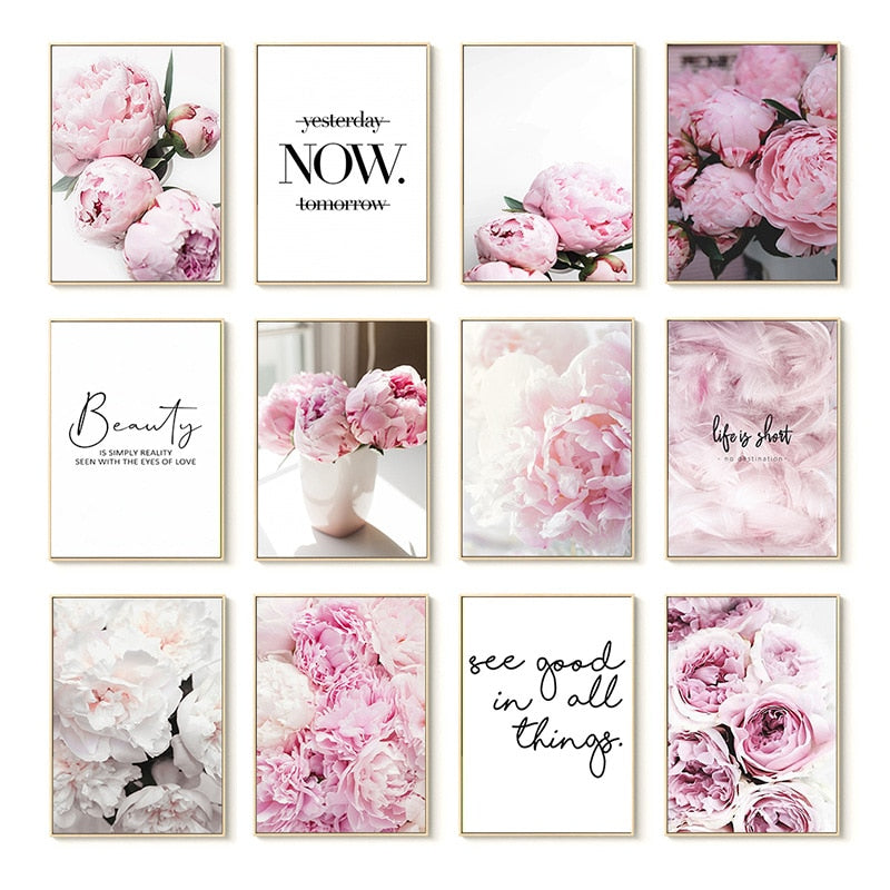 Modern Beauty Pink Rose Flower Fashion Wall Art Fine Art Canvas Prints –