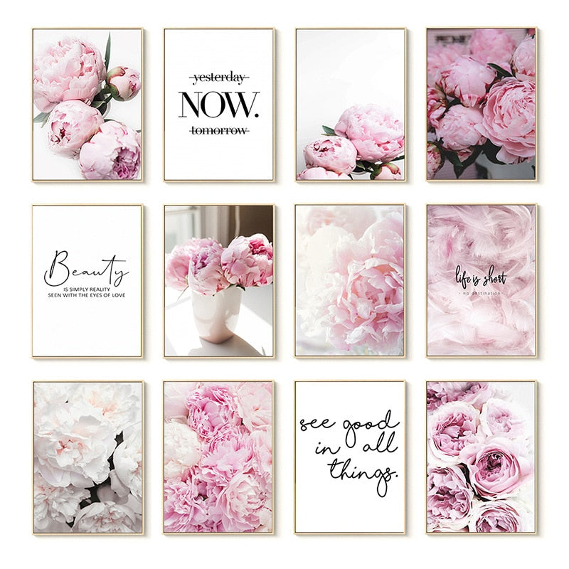 Pink Rose Peony Inspirational Quote Wall Art Fine Art Canvas Prints Modern Botany Fashion Pictures For Living Room Bedroom Art Decor