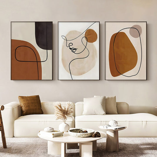 Abstract Beige Terracotta Portrait Line Art Wall Art Fine Art Canvas Prints For Modern Apartment Living Room Dining Room Home Office Decor