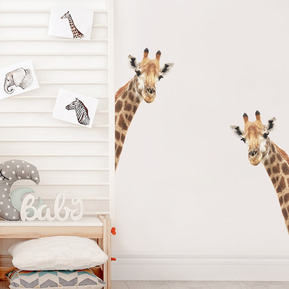 Safari Animals Giraffes Wall Decals Removable PVC Vinyl Wall Stickers For Kid's Room Children's Bedroom Baby's Nursery Room Creative DIY Decor