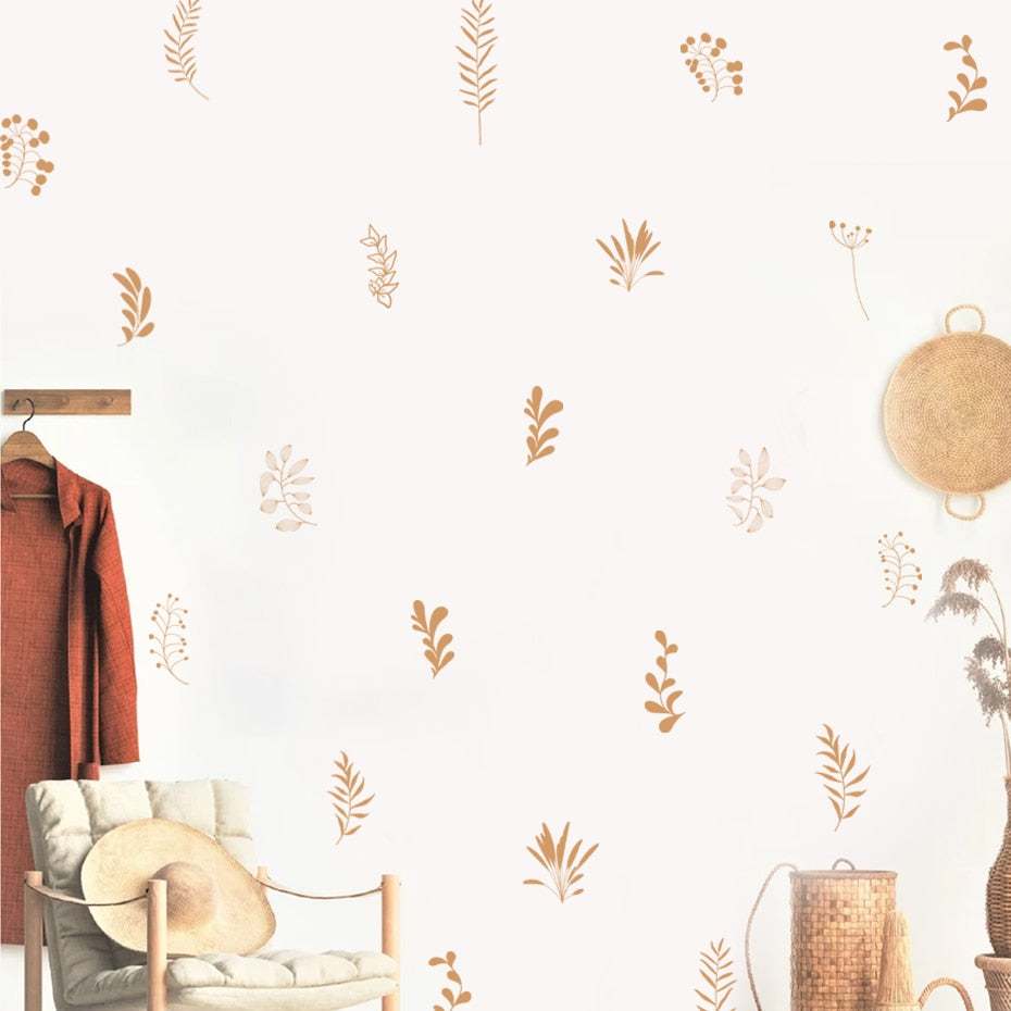 Bohemian Leaf Sprigs Wall Decals Removable PVC Vinyl Wall Stickers For Living Room Dining Room Bedroom Creative DIY Home Decor