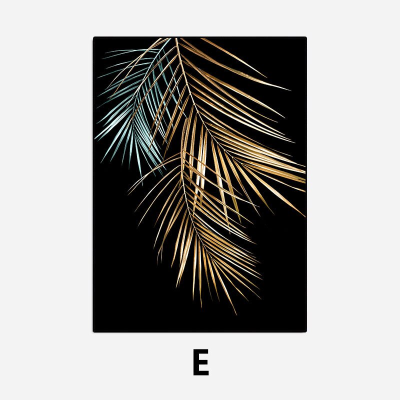 Golden Leaves Abstract Tropical Botanical Wall Art Fine Art Canvas Prints Pictures For Luxury Living Room Dining Room Modern Home Wall Decor