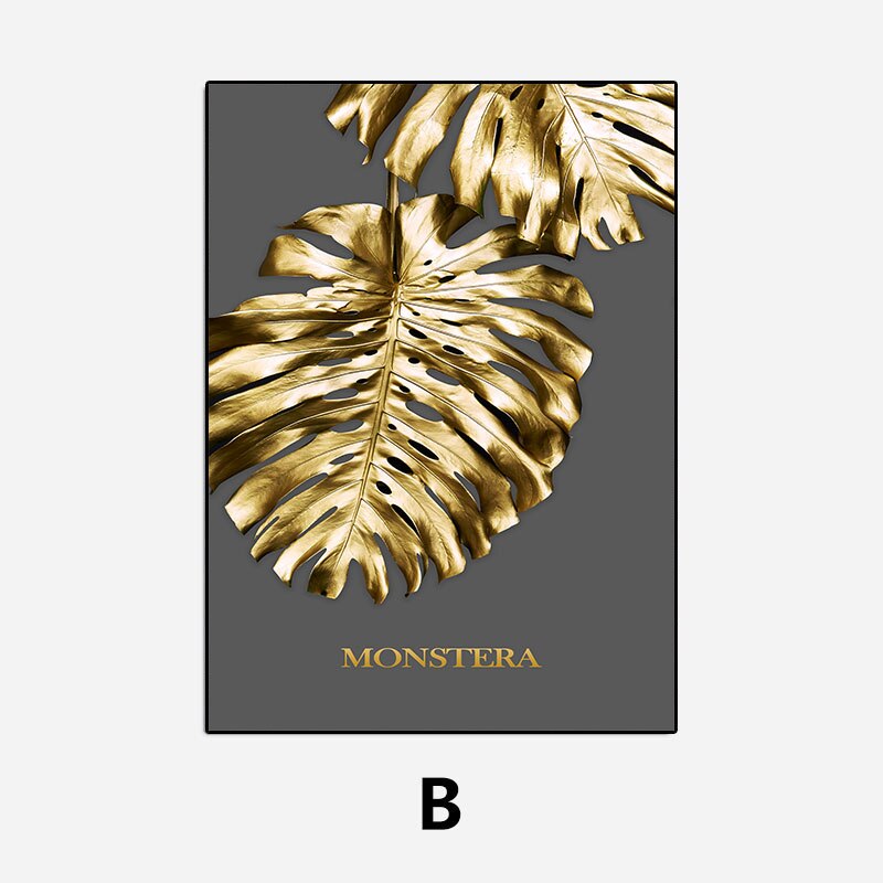Golden Leaves Abstract Tropical Botanical Wall Art Fine Art Canvas Prints Pictures For Luxury Living Room Dining Room Modern Home Wall Decor