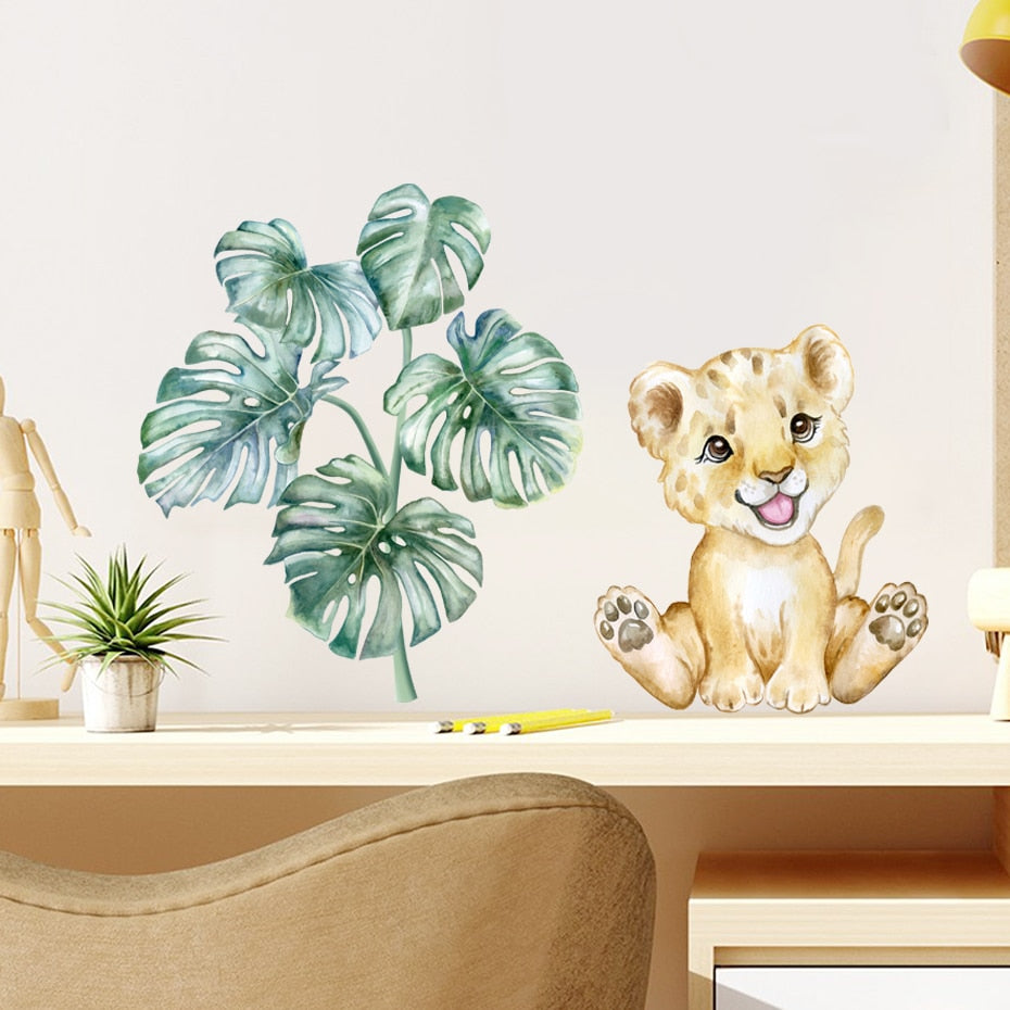 Lion Elephant Giraffe Cute African Animals Wall Mural Removable Vinyl PVC Wall Decals For Nursery Room Creative Baby's Room DIY Wall Decor