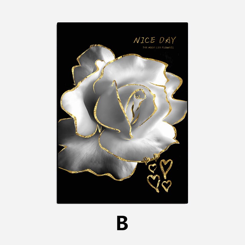 White Golden Flowers Floral Chic Botanical Wall Art Fine Art Canvas Prints Pictures For Luxury Living Room Bedroom Salon Wall Decoration