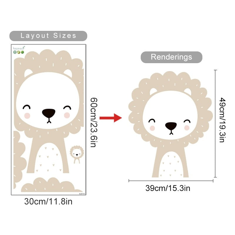 Beige Cartoon Giraffe Fox Lion Polka Dots Wall Decals Removable PVC Vinyl Wall Stickers For Nursery Children's Room Baby's Room Creative Decoration