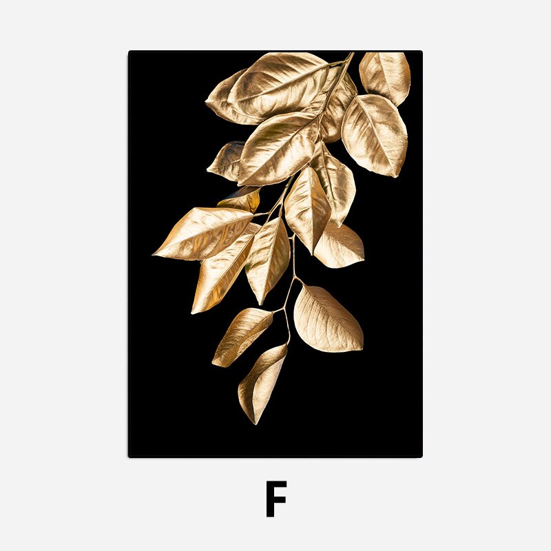 Golden Leaves Abstract Tropical Botanical Wall Art Fine Art Canvas Prints Pictures For Luxury Living Room Dining Room Modern Home Wall Decor