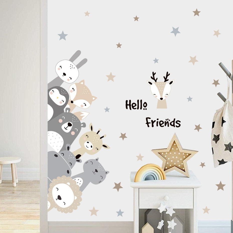 Cute Reindeer & Woodland Animal Friends Wall Decals Removable Vinyl PVC Peel N Stick Wall Stickers For Kid's Room Creative DIY Nursery Wall Decor