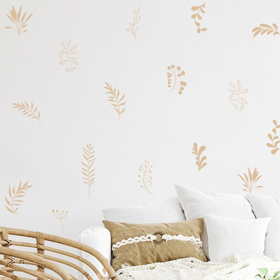 Bohemian Leaf Sprigs Wall Decals Removable PVC Vinyl Wall Stickers For Living Room Dining Room Bedroom Creative DIY Home Decor