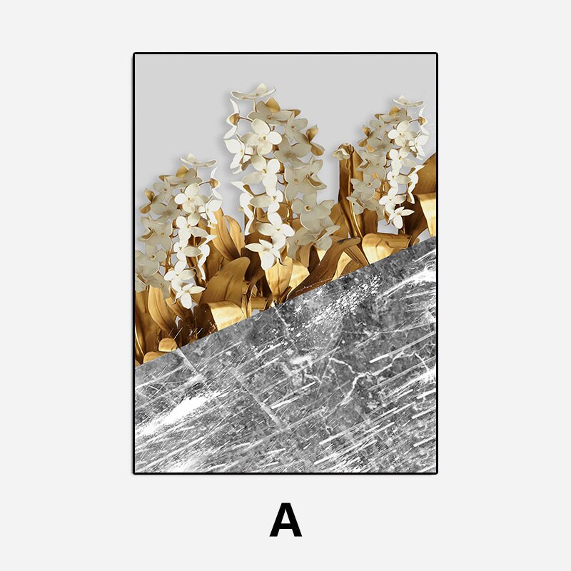 Golden Leaves Abstract Tropical Botanical Wall Art Fine Art Canvas Prints Pictures For Luxury Living Room Dining Room Modern Home Wall Decor
