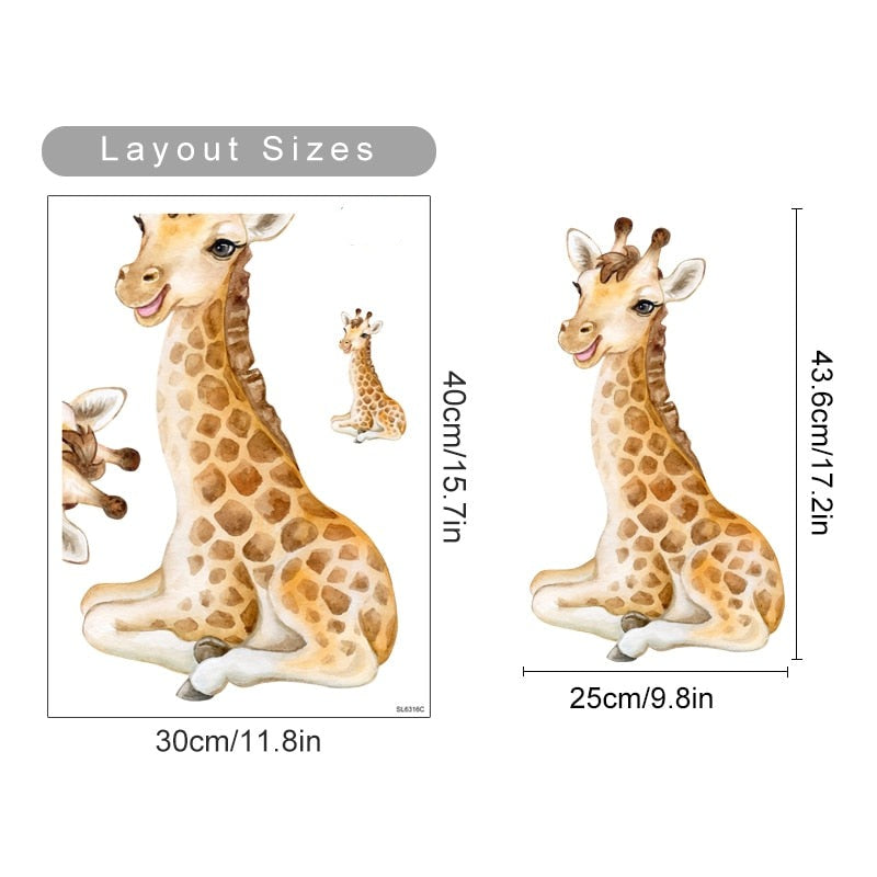 Lion Elephant Giraffe Cute African Animals Wall Mural Removable Vinyl PVC Wall Decals For Nursery Room Creative Baby's Room DIY Wall Decor