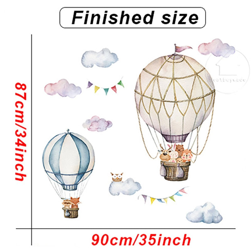 Kid's Hot Air Balloons Adventures Wall Decals Colorful Self Adhesive Removable Wall Stickers For Baby's Room Nursery Decor Creative DIY Home Decoration