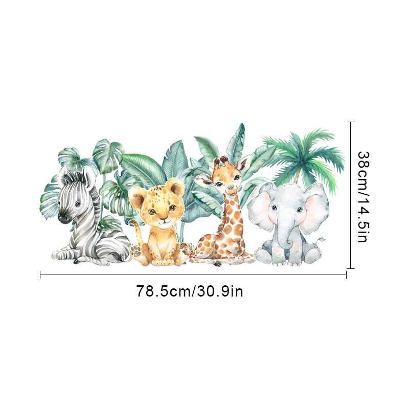 Lion Elephant Giraffe Cute African Animals Wall Mural Removable Vinyl PVC Wall Decals For Nursery Room Creative Baby's Room DIY Wall Decor