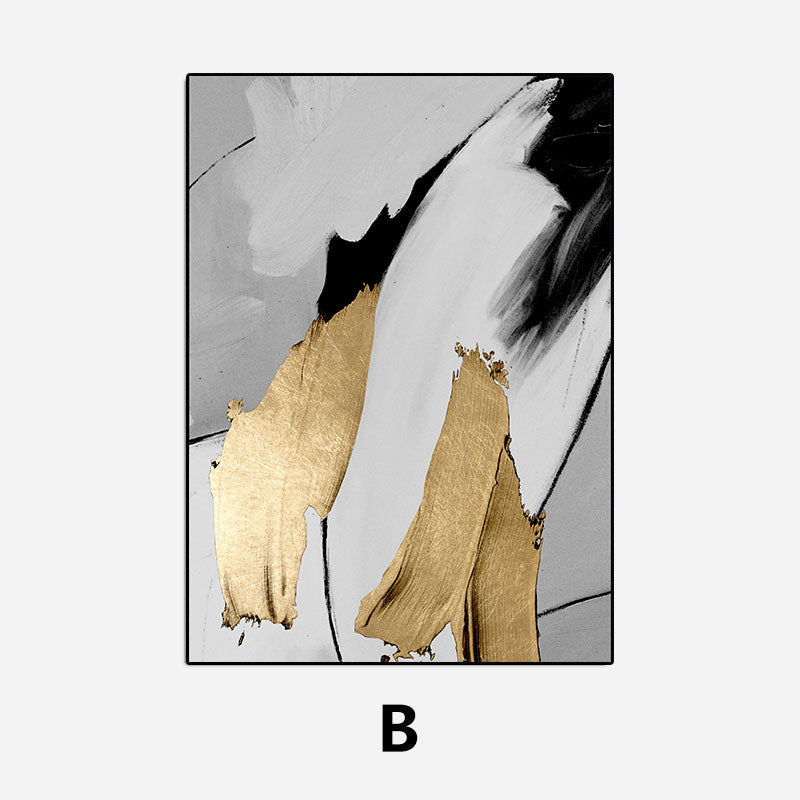 Modern Abstract Gray Golden Paint Daub Wall Art Fine Art Canvas Prints Pictures For Luxury Loft Apartment Living Room Home Office Decor