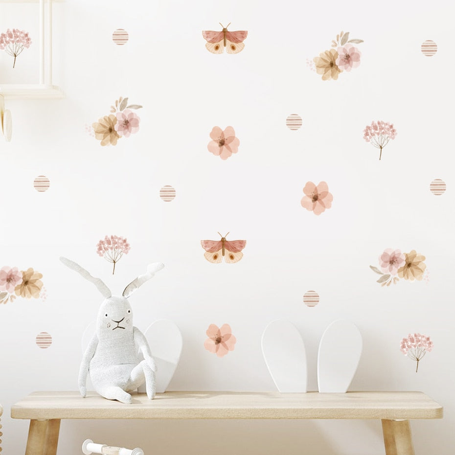 Bohemian Flowers & Butterflies Wall Decals Removable PVC Vinyl Wall Stickers For Decorating Living Room Bedroom Wall Simple DIY Home Decor