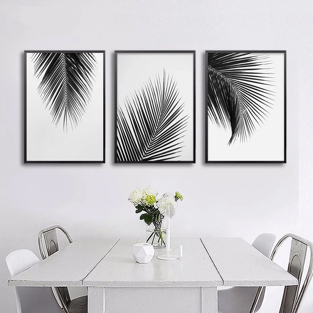 Tropical Palm Leaves Simple Minimalist Black & White Wall Art ...