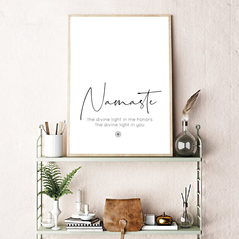 Namaste Quote Simple Minimalist Lifestyle Wall Art Fine Art Canvas Prints Black White Quotation Poster Inspirational Pictures For Bedroom