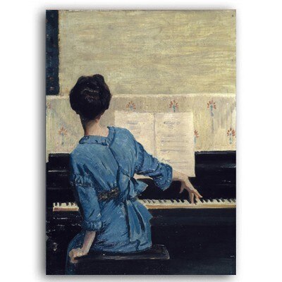 Woman Playing Piano Music Wall Art Retro Vintage Vogue Nostalgia Fine Art Canvas Prints Retro Style Paintings For Living Room Home Decor